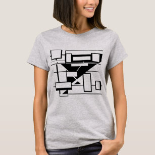 Black Geometric Boxes and Lines Abstract Design T-Shirt