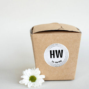 Black Geometric Dashes Circles Motif Classic Round Sticker