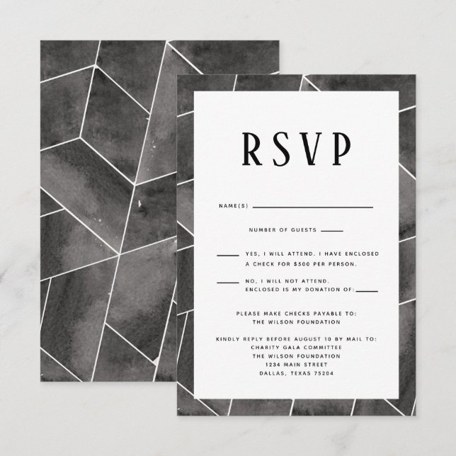 Black Geometric Gala RSVP Card (Front/Back)