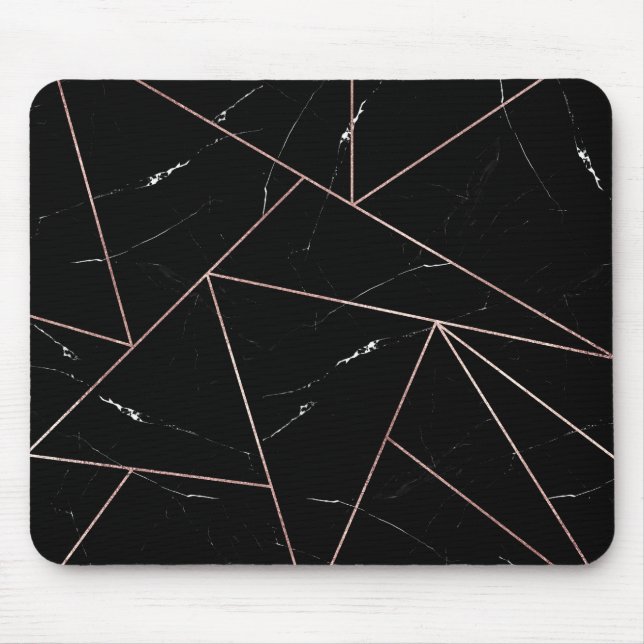 Black Geometric Marble Triangles Gold Outline Mouse Mat (Front)