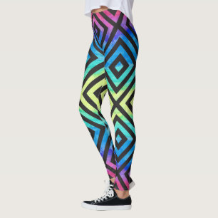 Black Geometric Patter & Colourful Brush Strokes Leggings