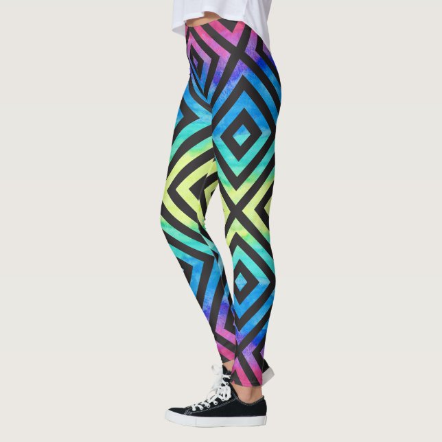 Black Geometric Patter & Colourful Brush Strokes Leggings (Left)