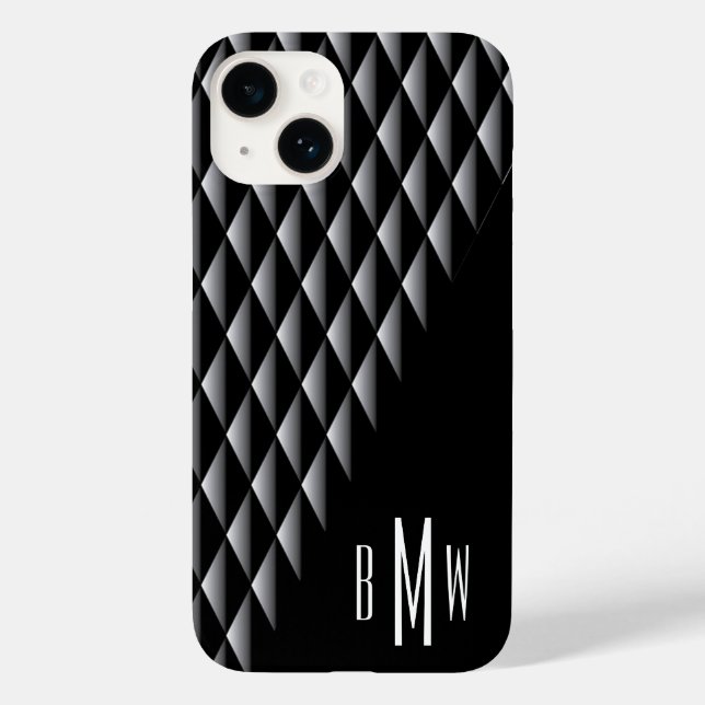 Black Geometric Pattern Monogrammed Case-Mate iPhone Case (Back)