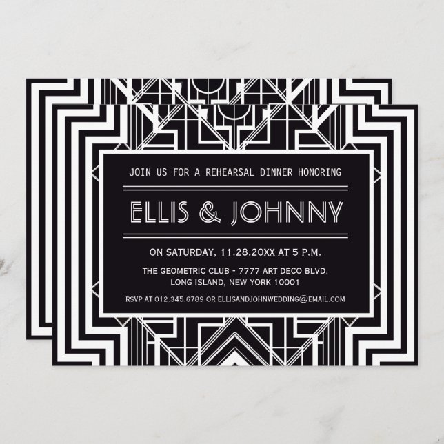 Black Geometric Rehearsal Dinner Invitations (Front/Back)