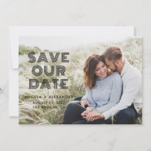 Black Geometric Retro Photo Wedding Save The Date