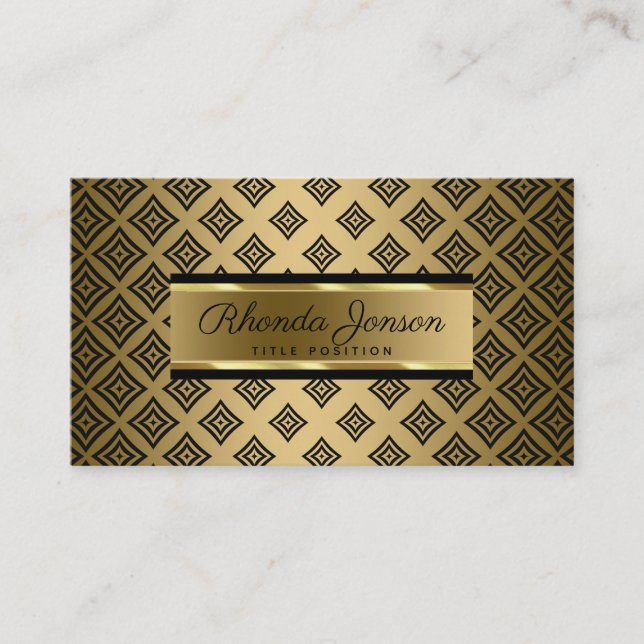 Black Geometric Shapes Gold Background Business Card (Front)