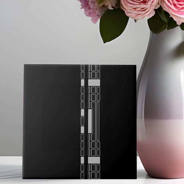 Black Geometric Stripe Art Deco Style Ceramic Tile (Creator Uploaded)