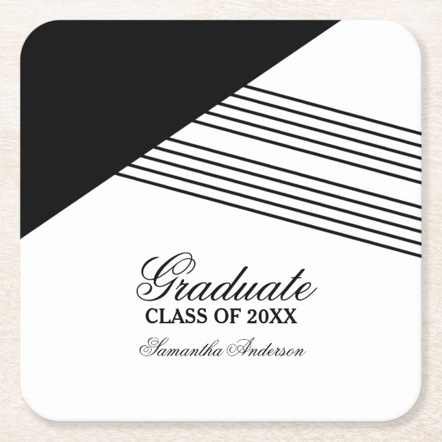 Black Geometric Stripe Graduation Coasters (Front)
