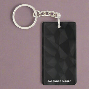 Black Geometric Texture Elegant Monogram Name Key Ring