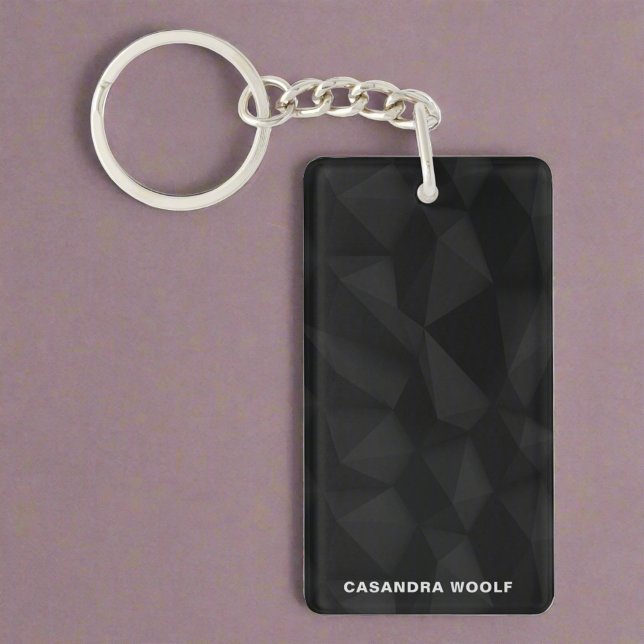 Black Geometric Texture Elegant Monogram Name Key Ring (Creator Uploaded)
