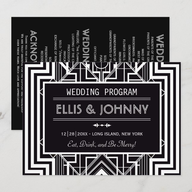 Black Geometric Wedding Programs Invitation (Front/Back)
