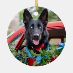 Black German Shephard with Blue Eyes Ornament