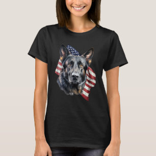 Black German Shepherd 4th Of July Dog American Fl T-Shirt