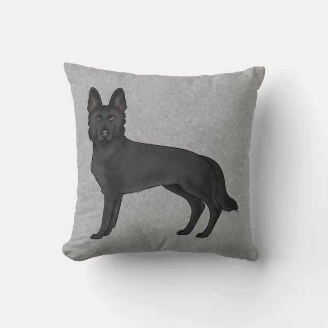 Black German Shepherd Adorable Cartoon Dog Grey Cushion (Front)