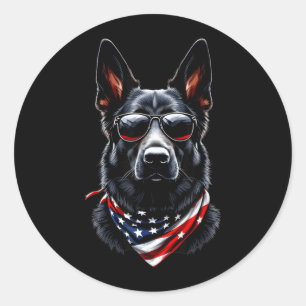 Black German Shepherd American Flag 4th July Classic Round Sticker