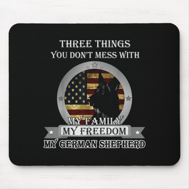 Black German Shepherd American Flag Three Things Y Mouse Mat (Front)
