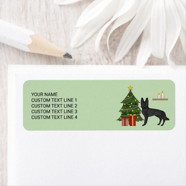 Black German Shepherd And Festive Christmas Tree (Insitu)