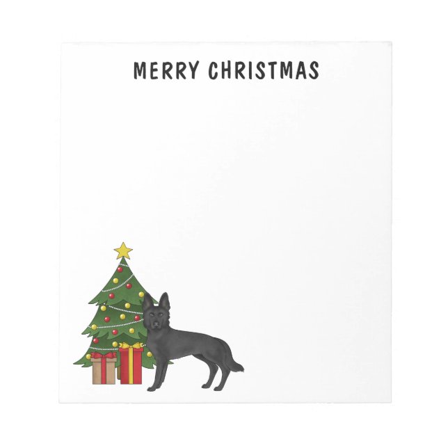 Black German Shepherd And Festive Christmas Tree Notepad (Front)