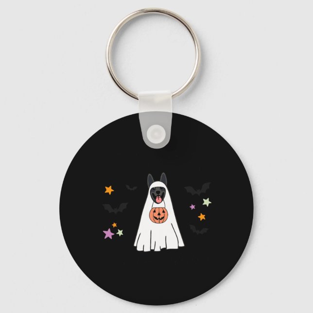 Black German Shepherd Boo Ghost Dog Happy Key Ring (Front)