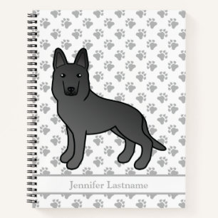 Black German Shepherd Cartoon Dog & Custom Text Notebook