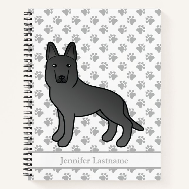 Black German Shepherd Cartoon Dog & Custom Text Notebook (Front)