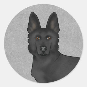 Black German Shepherd Cartoon Dog Head Close-Up Classic Round Sticker