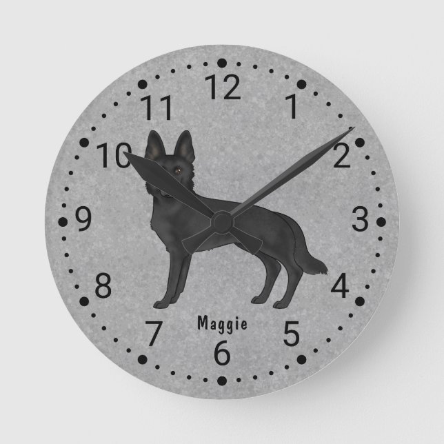 Black German Shepherd Cartoon Dog Numbered Clock (Front)