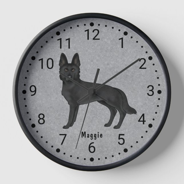 Black German Shepherd Cartoon Dog Numbered Clock (Front)