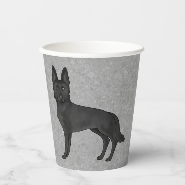 Black German Shepherd Cartoon Dog Standing Up Grey Paper Cups (Front)