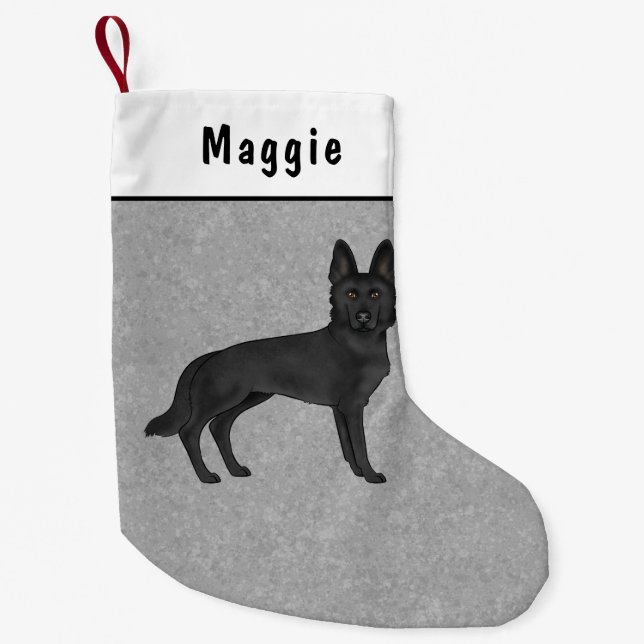 Black German Shepherd Cartoon Dog Standing Up Grey Small Christmas Stocking (Front)