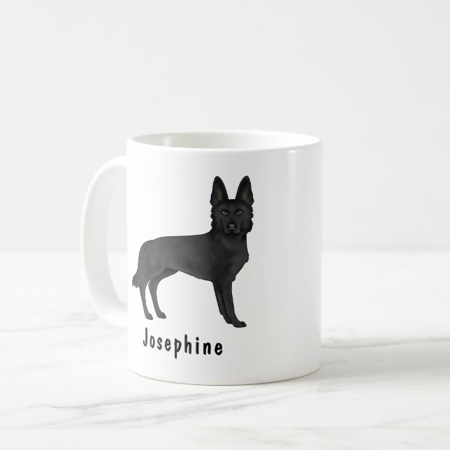 Black German Shepherd Cartoon Dog With Custom Name Coffee Mug (Front Left)