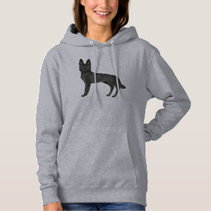 Black German Shepherd Cartoon GSD Dog Drawing Hoodie