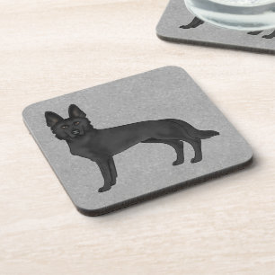 Black German Shepherd Cartoon GSD Dog Grey Coaster