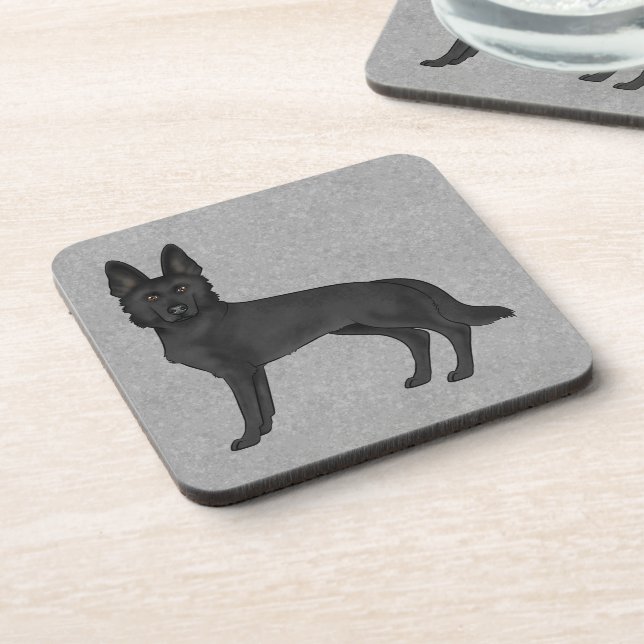 Black German Shepherd Cartoon GSD Dog Grey Coaster (Left Side)