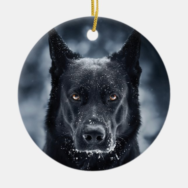 Black German Shepherd Ceramic Tree Decoration (Front)