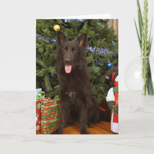 Black German Shepherd Christmas Card (Front)