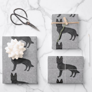 Black German Shepherd Cute Cartoon Dog Design Wrapping Paper Sheet