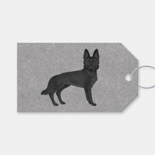 Black German Shepherd Cute Cartoon Dog Grey Gift Tags