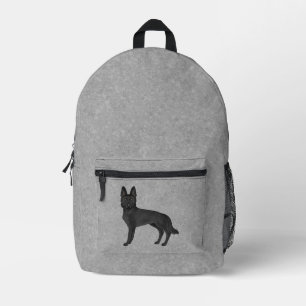 Black German Shepherd Cute Cartoon Dog On Grey Printed Backpack