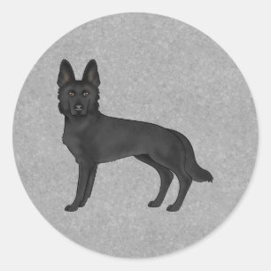 Black German Shepherd Cute Cartoon Dog Standing Up Classic Round Sticker