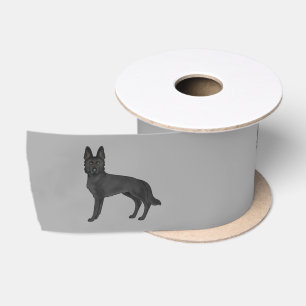 Black German Shepherd Cute Cartoon Dogs Grey Satin Ribbon