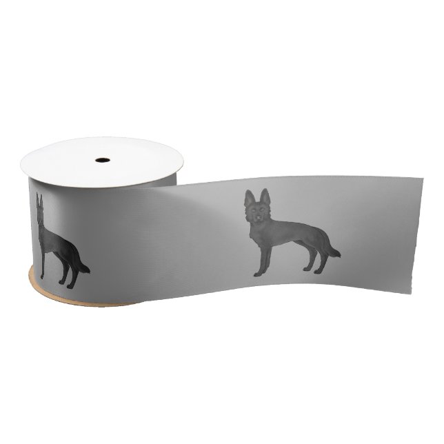 Black German Shepherd Cute Cartoon Dogs Grey Satin Ribbon (Spool)