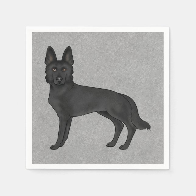 Black German Shepherd Cute Cartoon GSD Dog Grey Napkin (Front)