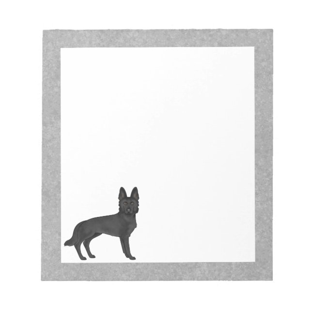 Black German Shepherd Cute Cartoon GSD Dog Grey Notepad (Front)