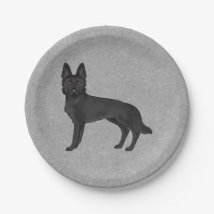 Black German Shepherd Cute Cartoon GSD Dog Grey Paper Plate