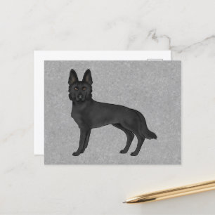 Black German Shepherd Cute Cartoon GSD Dog Grey Postcard