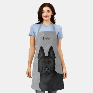 Black German Shepherd Cute Dog Head And Name Grey Apron