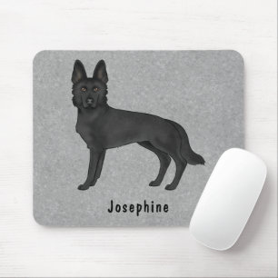 Black German Shepherd Dog And Custom Name Grey Mouse Mat