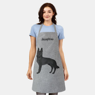 Black German Shepherd Dog And Custom Text Grey Apron