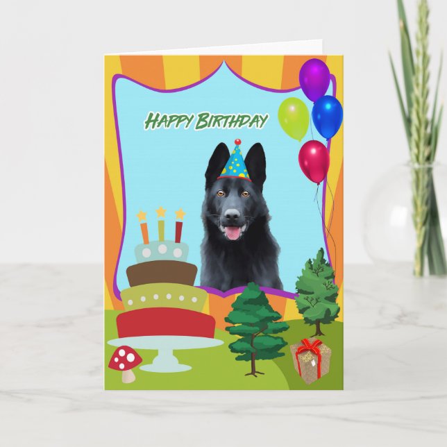 Black German Shepherd Dog Birthday Greeting Card (Front)